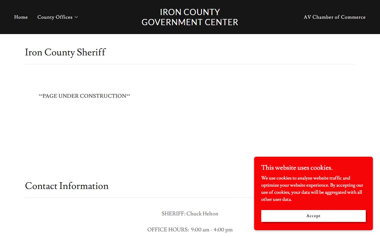 Iron County sheriff contact block for inmate population searches